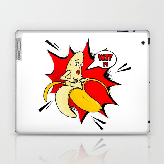 Vector adult character. Funny illustration naked banan with boobs and pop  art cloud WTF. Banana stri Laptop & iPad Skin by Milatoo