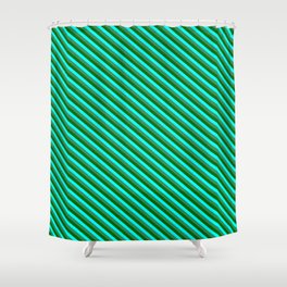[ Thumbnail: Aqua, Sea Green, and Dark Green Colored Lines/Stripes Pattern Shower Curtain ]