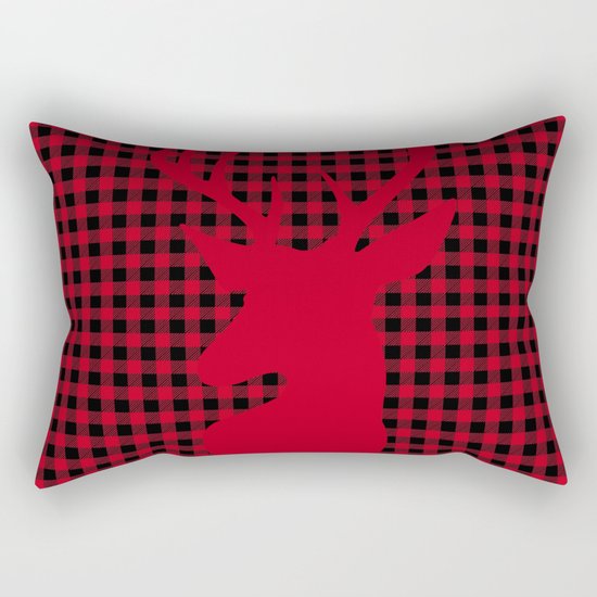 Red Plaid Deer Stag Design Rectangular Pillow