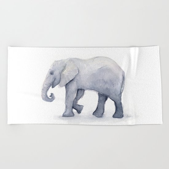 Elephant Watercolor Beach Towel