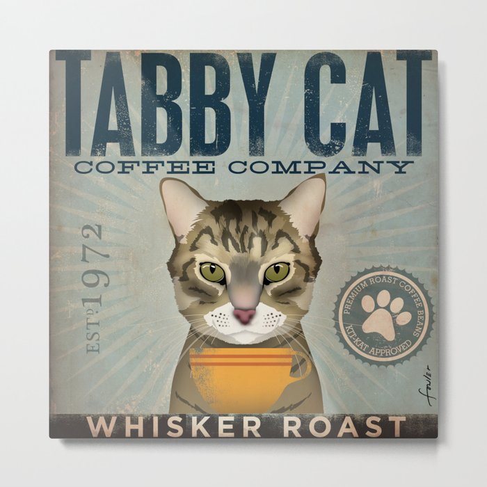 tabby cat coffee barista kona arabica art artwork  Metal Print