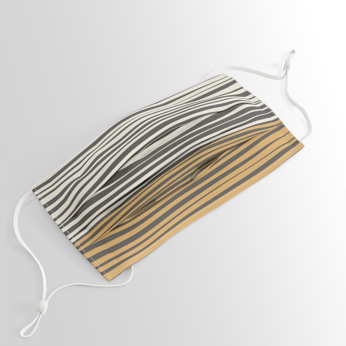 Natural Stripes Modern Minimalist Colour Block Pattern in Charcoal Grey, Mustard Gold, and Beige Cream Face Mask