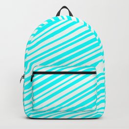 [ Thumbnail: Mint Cream & Aqua Colored Stripes Pattern Backpack ]