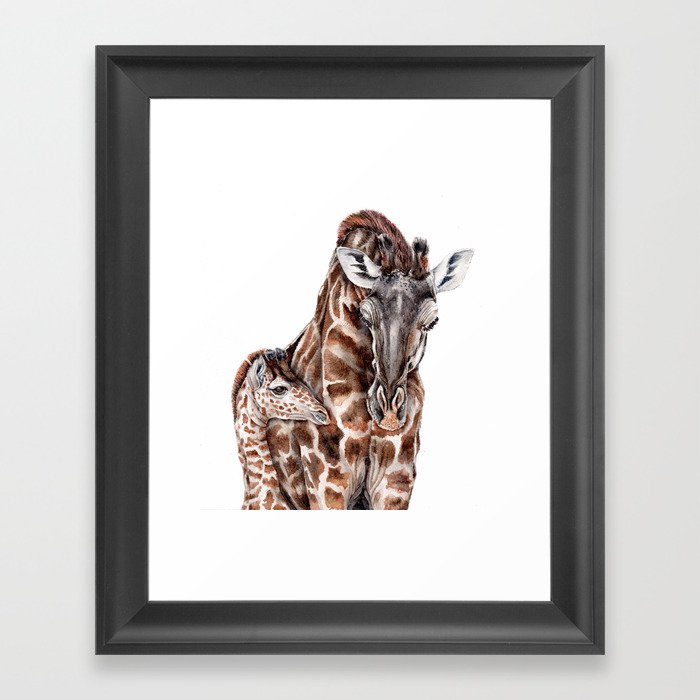 Giraffe with Baby Giraffe Framed Art Print
