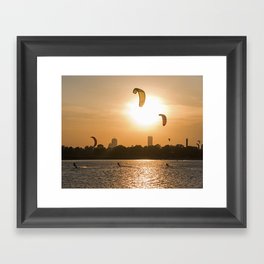 Castle Island Kite Surfing in the Sunset Pleasure Bay Boston MA Framed Art Print