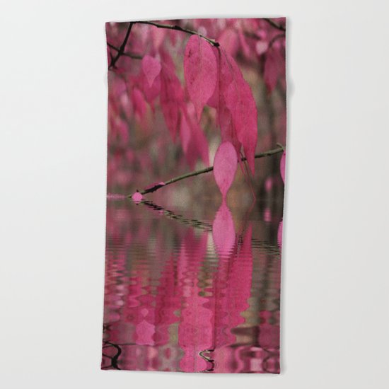 Red Autumn Leaf Reflections Beach Towel