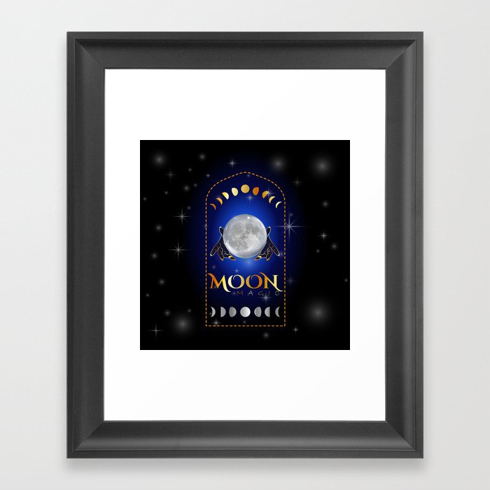 Witch Hands holding the full moon performing a white magic healing ritual	 Framed Art Print