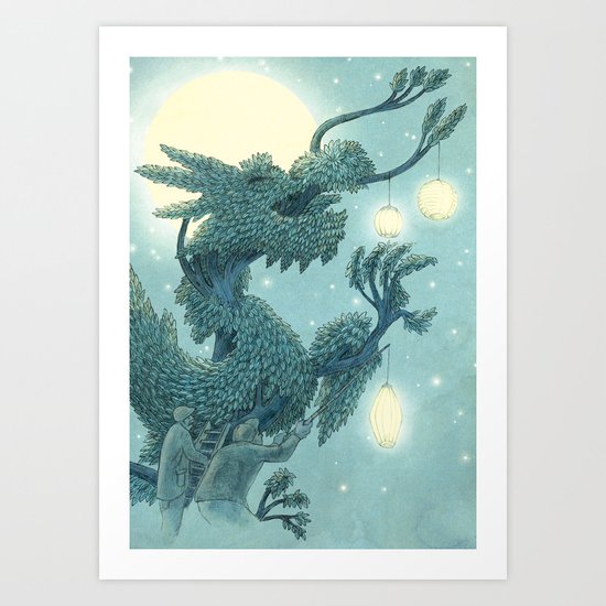 The Night Gardener - The Dragon Tree, Night Art Print