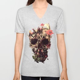 Bloom Skull V Neck T Shirt