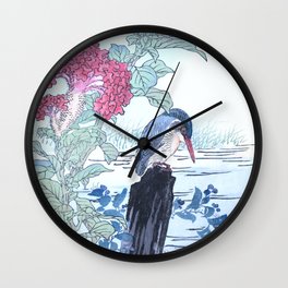 Kono Bairei - Kingfishers And Cockscomb Flowers - Vintage Japanese Woodblock Print Art  Wall Clock