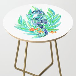 Seahorse Watercolor- Blue & Green Side Table