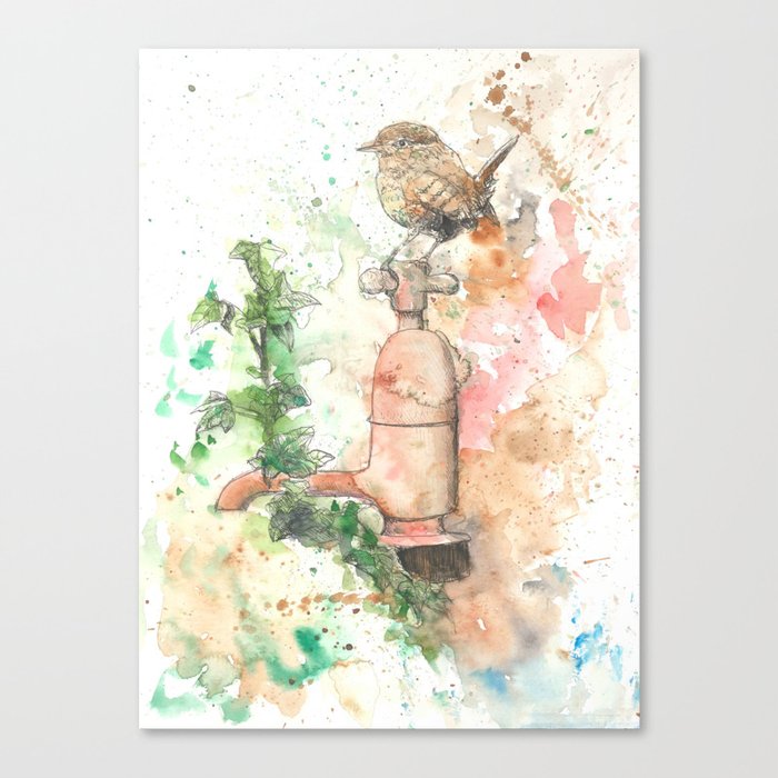 Watercolour brown bird Canvas Print