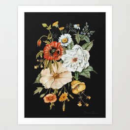 Wildflower Bouquet on Charcoal Art Print