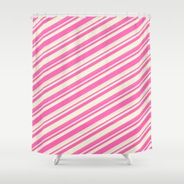 [ Thumbnail: Hot Pink & Beige Colored Lines Pattern Shower Curtain ]