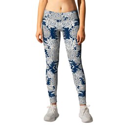Leaves and Blooms, Blue and Gray Leggings | Abstract, Bathroom, Aesthetic, Christmas, Curated, Holidays, Dorm, Xmas, Fab, Boho 