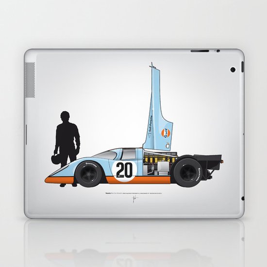 Outline Series N.º4, Steve McQueen, Porsche 917, Le Mans movie 1971 Laptop & iPad Skin