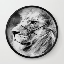 Lion Black and White  Mixed Media Digital Art Wall Clock