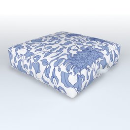 Chinoiserie Vines in Delft Blue + White Outdoor Floor Cushion