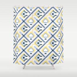 Seamless geometric vintage pattern in shades of blue and yellow in mosaic style. Decorative multicolour pattern Shower Curtain