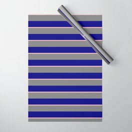 [ Thumbnail: Grey, Blue, and Light Pink Colored Striped/Lined Pattern Wrapping Paper ]