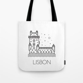Belém Tower Lisbon Portugal Black and White Tote Bag