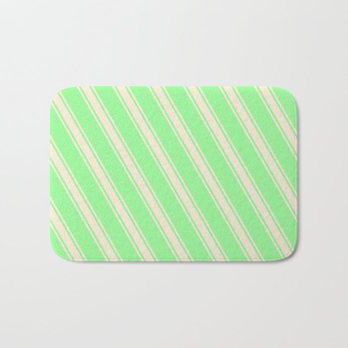 Green and Beige Colored Stripes/Lines Pattern Bath Mat
