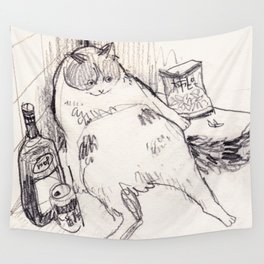 Drunk Cat Wall Tapestry