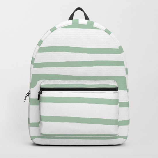 Simply Drawn Stripes Pastel Cactus Green and White Backpack