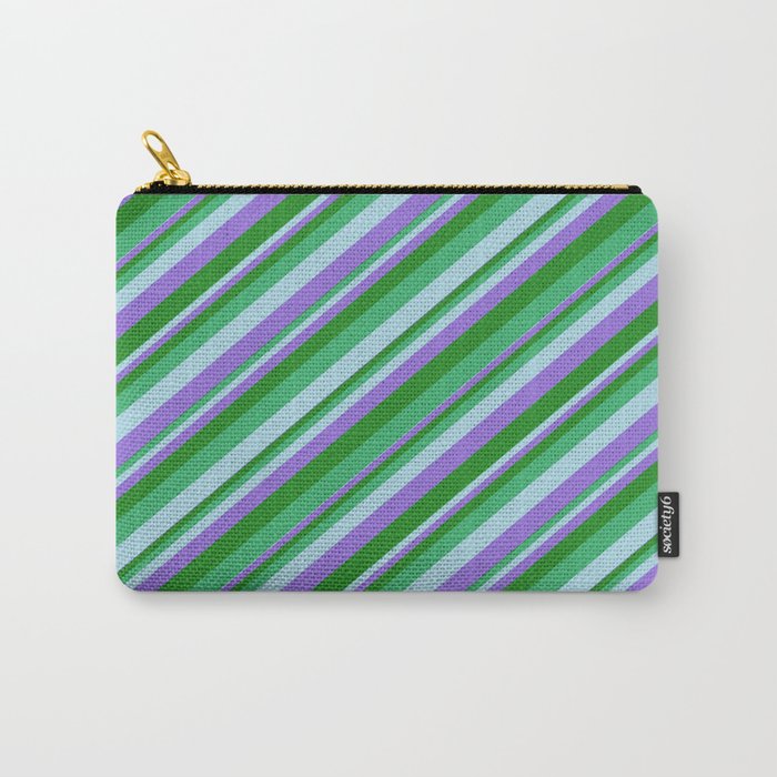Sea Green, Light Blue, Purple, and Forest Green Colored Lines/Stripes Pattern Carry-All Pouch
