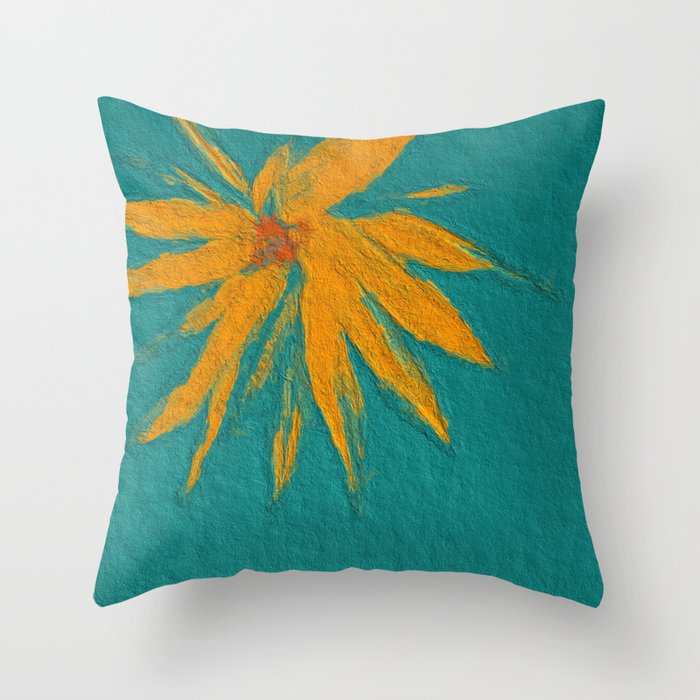 Minimalistic Floral - teal green and orange Throw Pillow