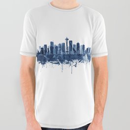 Seattle Skyline Watercolor Blue, Art Print By Synplus All Over Graphic Tee
