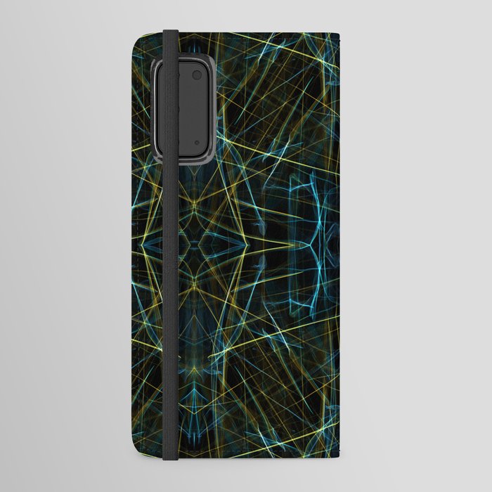 Liquid Light Series 67 ~ Blue & Yellow Abstract Fractal Pattern Android Wallet Case