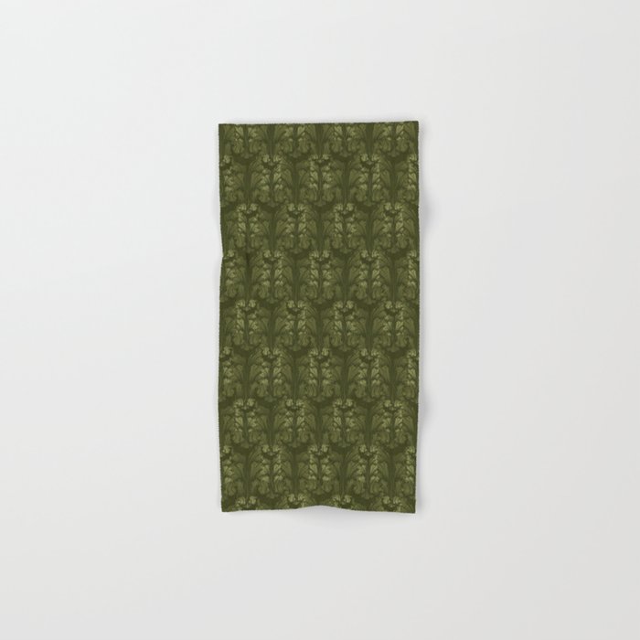 Olive Green Classic Acanthus Leaves Pattern Hand & Bath Towel