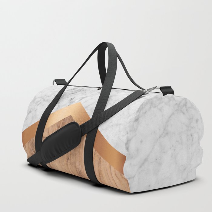 Stone Arrow Pattern - White Marble, Rose Gold & Wood #924 Duffle Bag