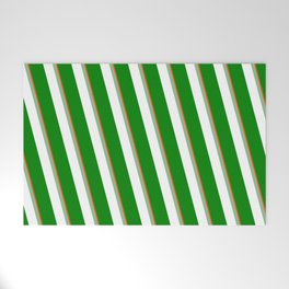 [ Thumbnail: Red, Dark Sea Green, White, and Green Colored Stripes/Lines Pattern Welcome Mat ]