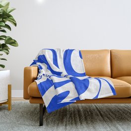 Retro Modern Liquid Swirl Abstract Pattern in Royal Blue and White Throw Blanket