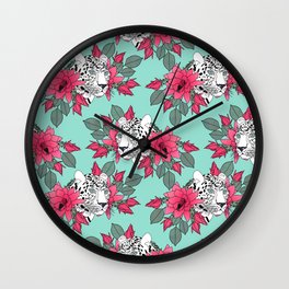 Stylish leopard and cactus flower pattern Wall Clock