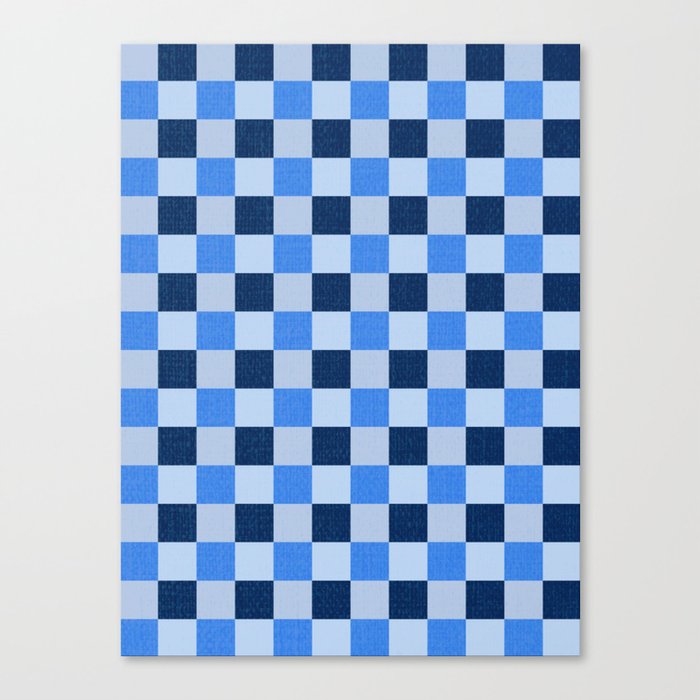 French Ocean Blue Checks Pattern Canvas Print