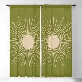 Mid-Century Modern Sunburst II - Minimalist Sun in Mid Mod Beige and Olive Green Blackout Curtain