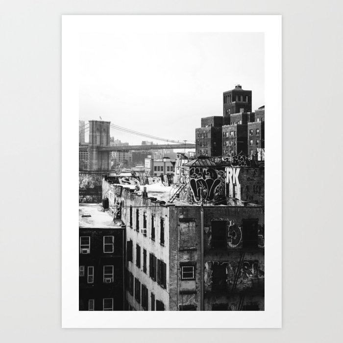 New York City | Brooklyn Bridge View | Black and White Photography Art Print