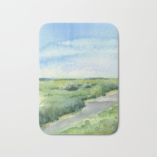 Sky and Grass Landscape Watercolor Bath Mat