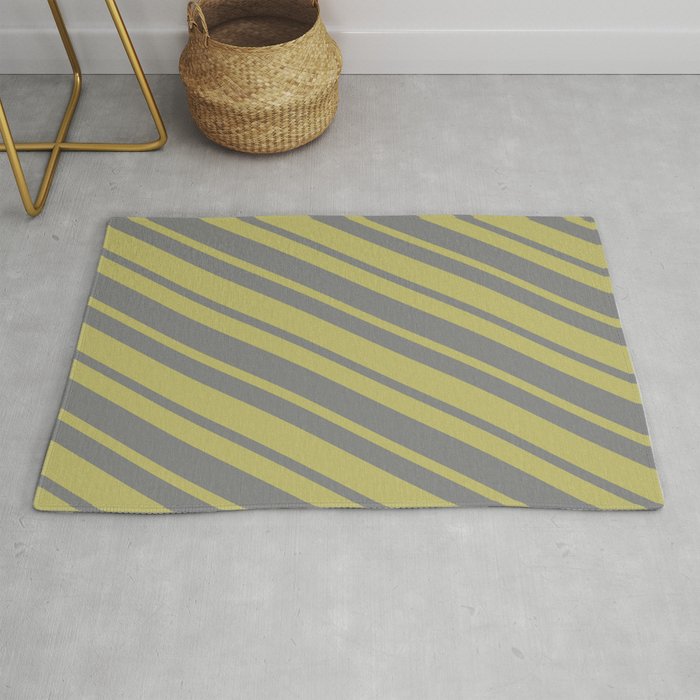 Dark Khaki & Gray Colored Lined/Striped Pattern Rug