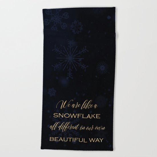 We are like a snowflake - gold glitter Typography on dark background Beach Towel
