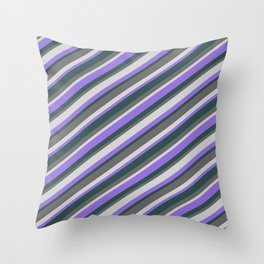 [ Thumbnail: Purple, Dark Slate Gray, Dim Gray, and Light Grey Colored Lined Pattern Throw Pillow ]