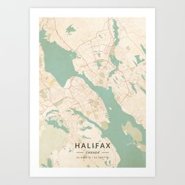 Halifax, Canada - Vintage Map Art Print