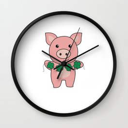 Pig With Shamrocks Cute Animals For Luck Wall Clock