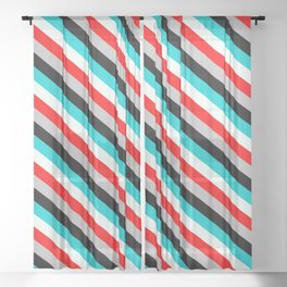 [ Thumbnail: Eye-catching Dark Turquoise, Mint Cream, Red, Grey, and Black Colored Lines/Stripes Pattern Sheer Curtain ]