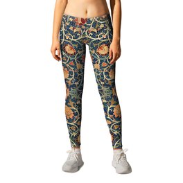 Blue Floral Print Leggings Spring Leggings Spring Leaves Leggings Floral  Print 