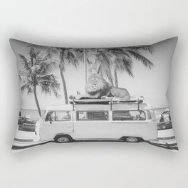 Lion at the beach atop 23 window Samba bus black and white photograph - photography - photographs Rectangular Pillow