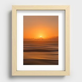 Birds flying across a sunset at the beach Recessed Framed Print